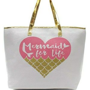 PINK CANVAS "MERMAID FOR LIFE" TOTE BAG